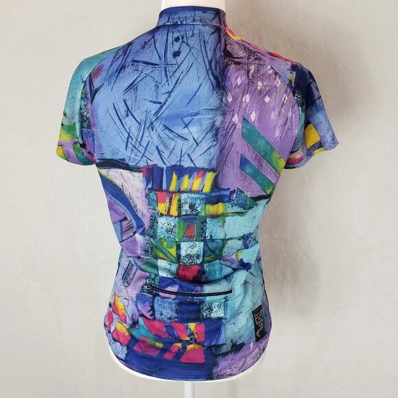 Trashy Cat Cycling Top Women M Made in Italy Graphic Print Zip Up W Pocket EUC - Picture 3 of 10